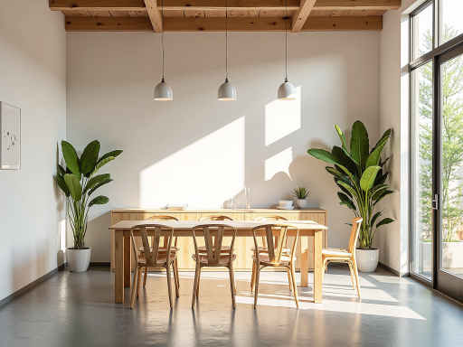 实木餐桌，深色胡桃木纹理，长方形设计，搭配四把餐椅，餐厅布置，自然光线照射