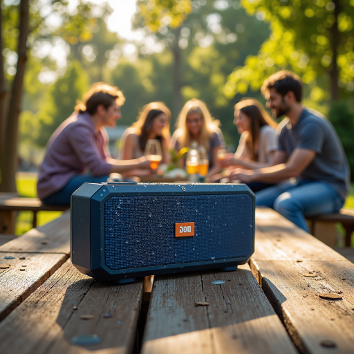 Bluetooth speaker with deep bass, portable design, waterproof feature